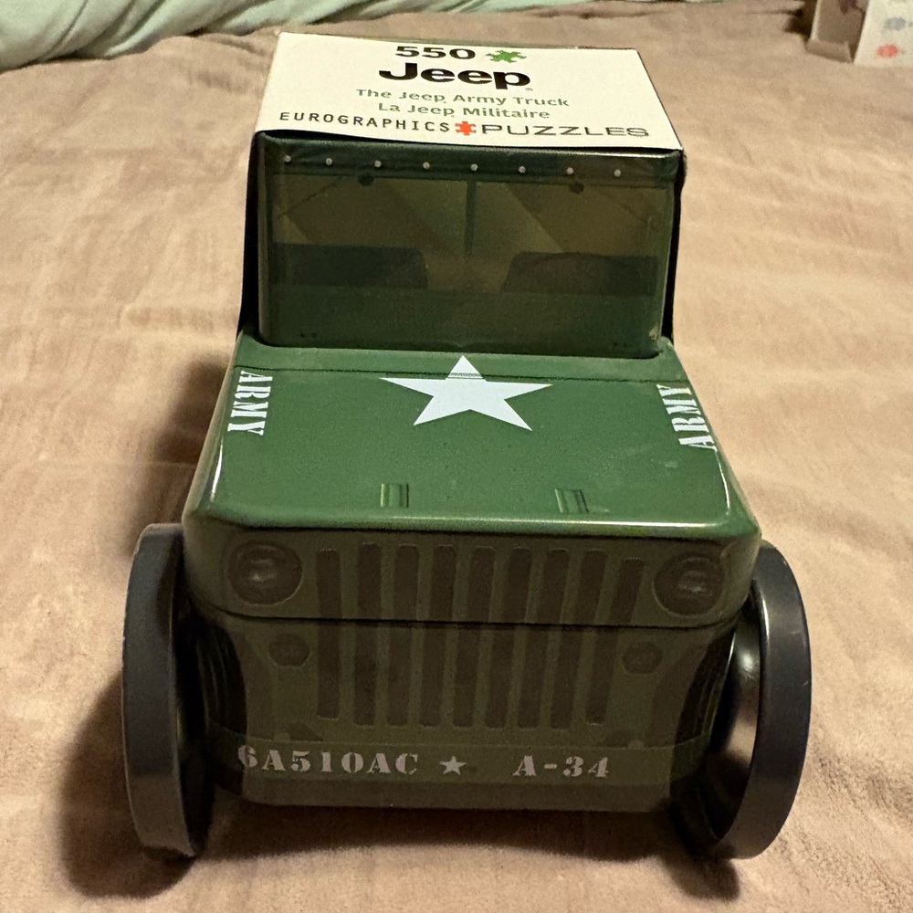 Collectible Army Jeep Tin with Puzzle